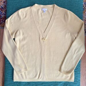 Vintage 90s Charter Club Yellow V-Neck 2 Ply Knit Cardigan Sweater Sz L Preppy